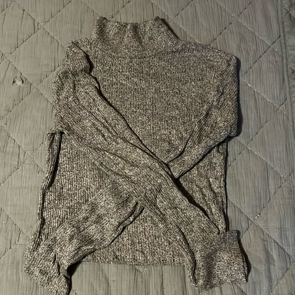 Gray turtleneck, crop top, and a size small